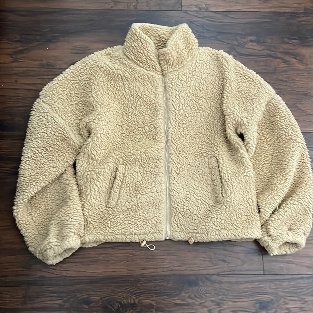 Shein tan colored sherpa zip up jacket